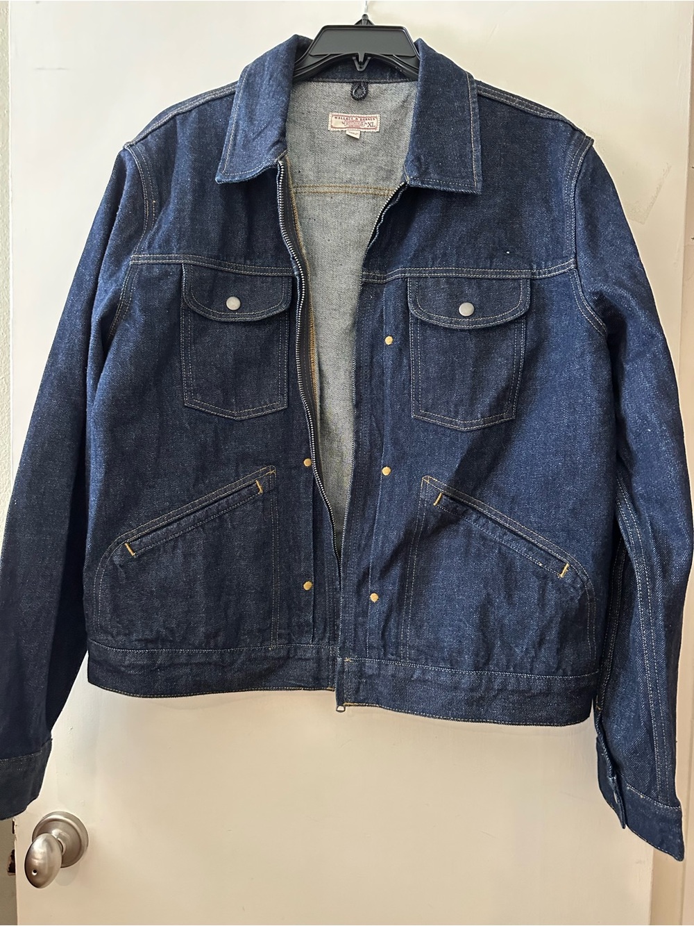 Men's Navy Denim Jacket with Front Pockets - Wallace & Barnes